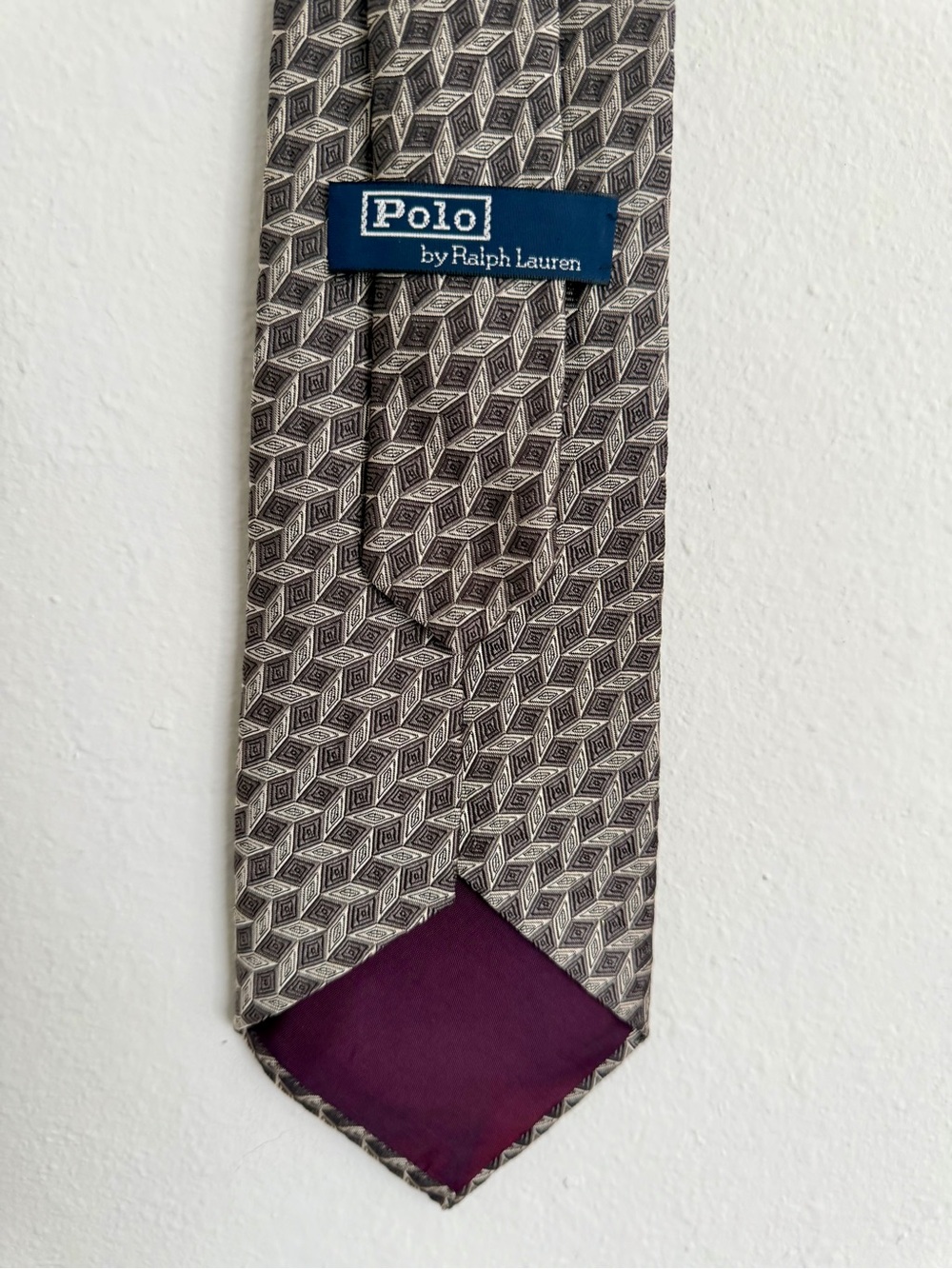 Vintage Ralph Lauren Gray Geometric Silk Tie with Purple Tip